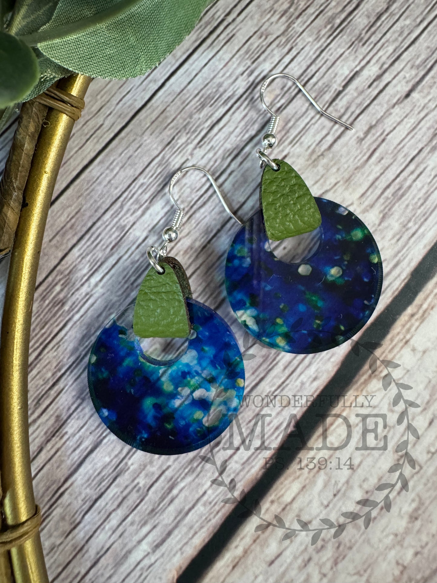 Starry Night Dots-Leather Hoops