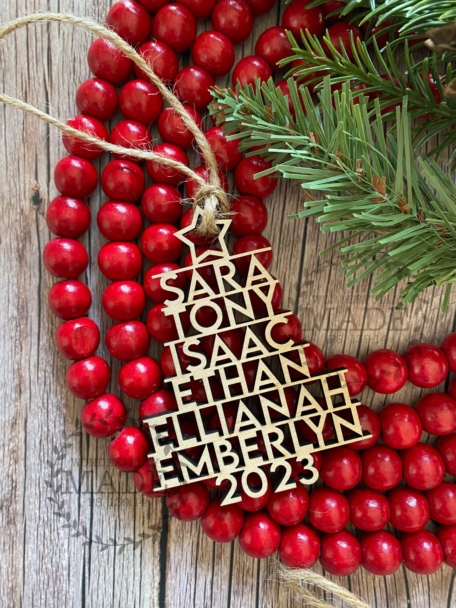 Custom Family Names Christmas Tree Ornament Wonderfully Made Gifts