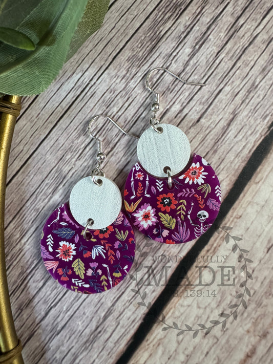 Purple Flowers 'n Skeletons-2 Piece Circles