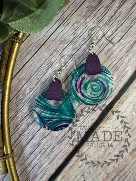 Green 'n Purple Swirls-Leather 2 Piece