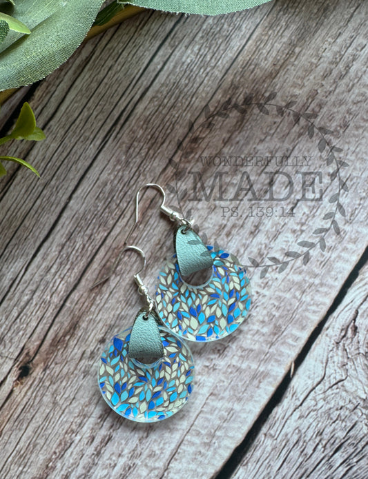 Blue Fall Leaves-Leather Hoops